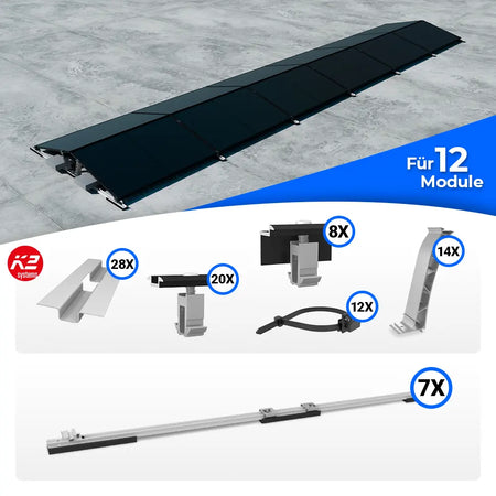 K2 Systems D-Dome Ost/West Montageset für 12 Module – Flachdach-PV-Unterkonstruktion