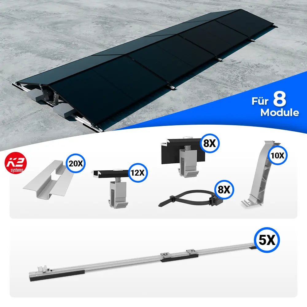 K2 Systems D-Dome Ost/West Montageset für 8 Module – Flachdach-PV-Unterkonstruktion