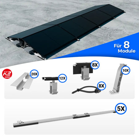 K2 Systems D-Dome Ost/West Montageset für 8 Module – Flachdach-PV-Unterkonstruktion