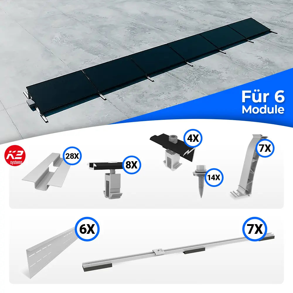 K2 Systems S-Dome Montageset für 6 Module – Flachdach-PV-Unterkonstruktion