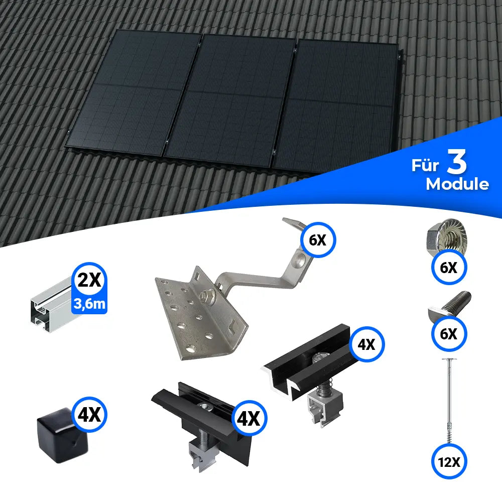 Standard Schrägdach Montageset für 3 Solarmodule