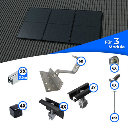 Standard Schrägdach Montageset für 3 Solarmodule