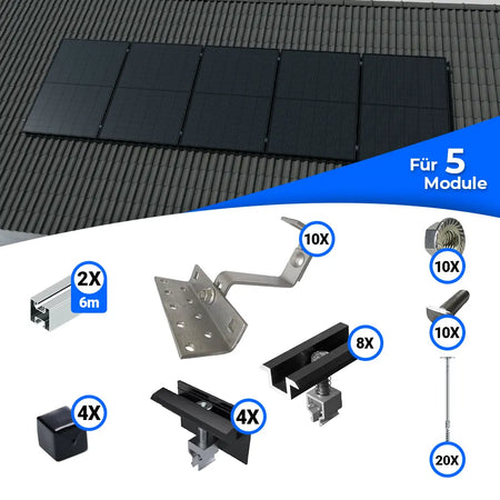 Standard Schrägdach Montageset für 5 Solarmodule