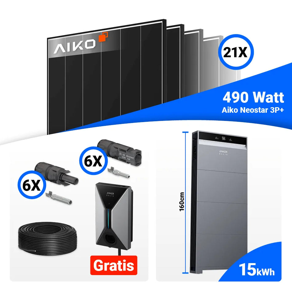 PV Komplettset 10 kWp mit 21x AIKO 490W Black Frame und Anker SOLIX X1-H10K-T kaufen