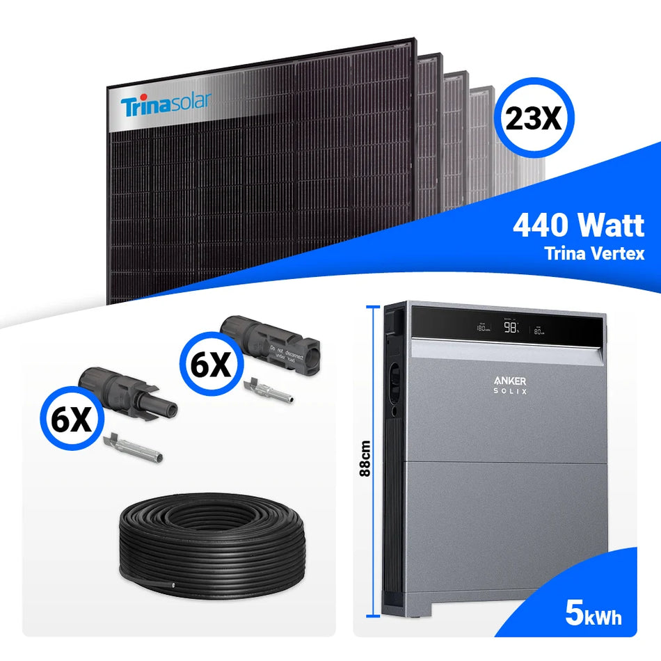 PV-Komplettset 10 kWp mit 23 Trina 440W Full Black bifazialen Solarmodulen und Anker X1-H10K-T, optional mit Speicher und gratis Wallbox ab 10 kWh.