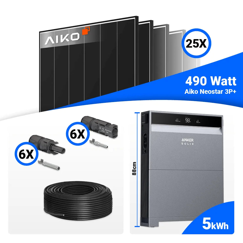 PV Komplettset 12 kWp AIKO 490W Black Frame mit Hybrid Wechselrichter kaufen