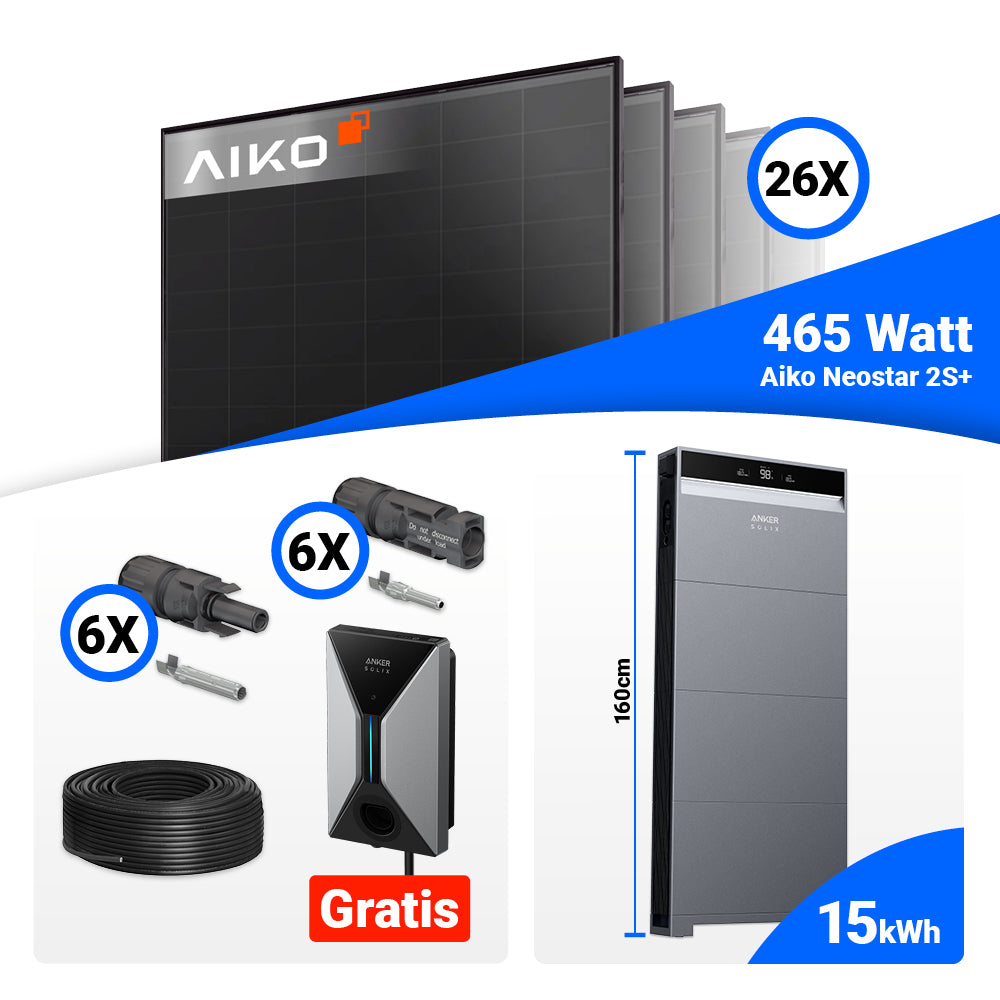PV Komplettset 12 kWp mit 26x AIKO 465W Full Black und Anker X1-H12K-T kaufen