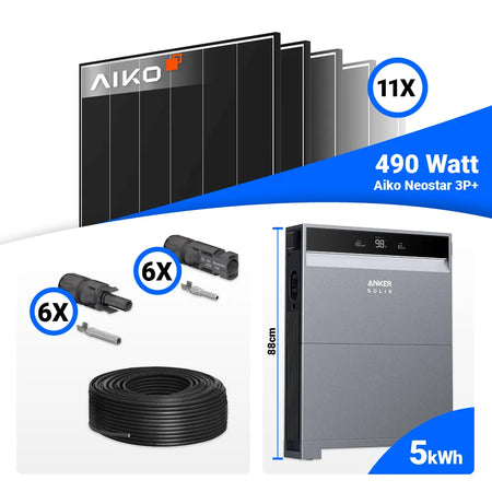 5 kWp PV Komplettset AIKO 490W Black Frame mit Anker Wechselrichter kaufen