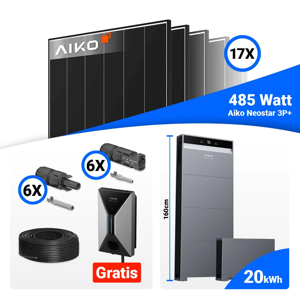 PV Komplettset 8 kWp mit 17 AIKO 485W Black Frame Modulen kaufen