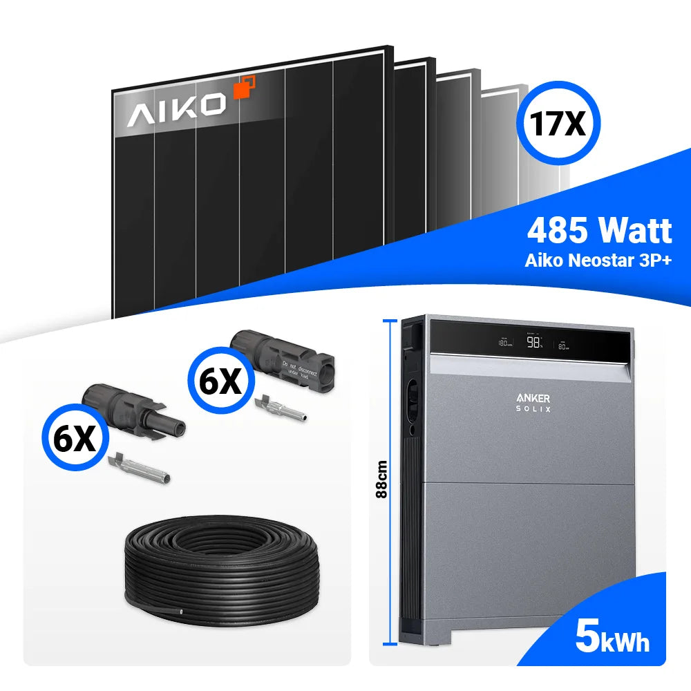 PV Komplettset 8 kWp AIKO 485W Black Frame mit Hybrid Wechselrichter kaufen