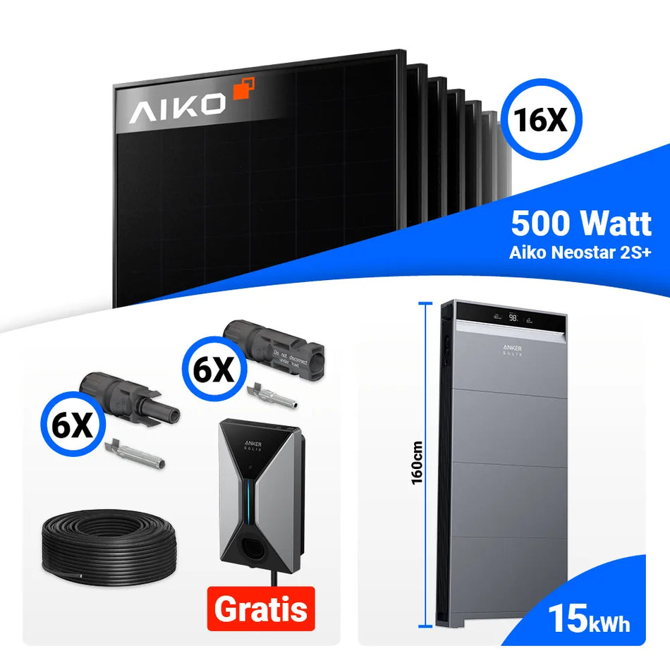 PV Komplettset 8 kWp mit 16x AIKO 500W Full Black und Anker X1-H8K-T kaufen