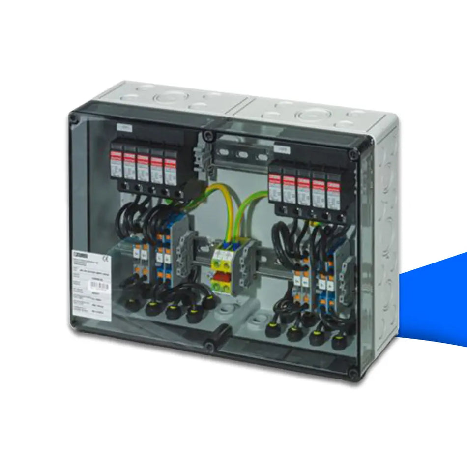 Phoenix Contact Generatoranschlusskasten SOL-SC-1ST-0-DC-4MPPT-1006SE – PV-Stringanschlusskasten (DC) für 4 MPPT/4 String-Eingänge, mit Überspannungsschutz (SPD) und übersichtlichen Anschlussklemmen im wetterfesten Gehäuse.