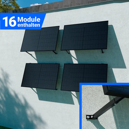 Photovoltaik Komplettset mit 16 Solarmodulen für Wandmontage – stabile Befestigungssysteme für vertikale Installation, erhältlich bei SH24.