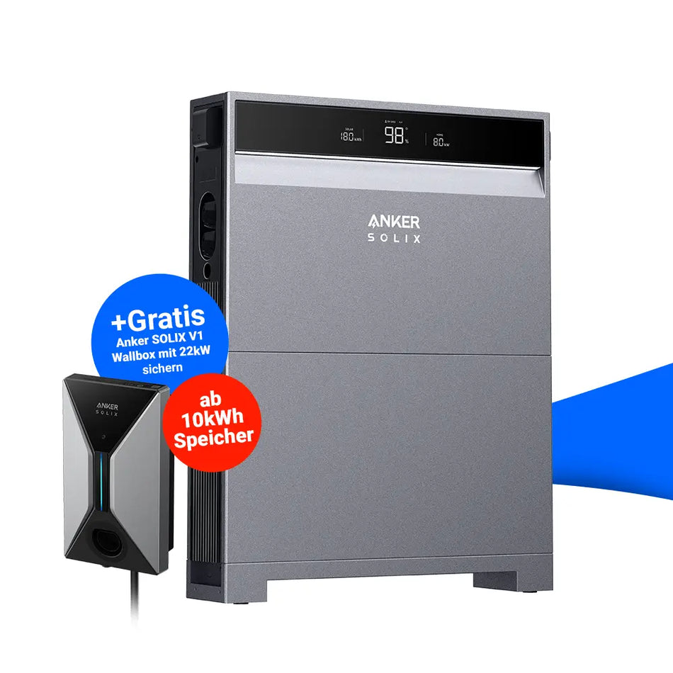 Abbildung des Anker SOLIX X1 Hybridwechselrichters mit Speicheroption und gratis Wallbox ab 10 kWh – erhältlich bei SH24.